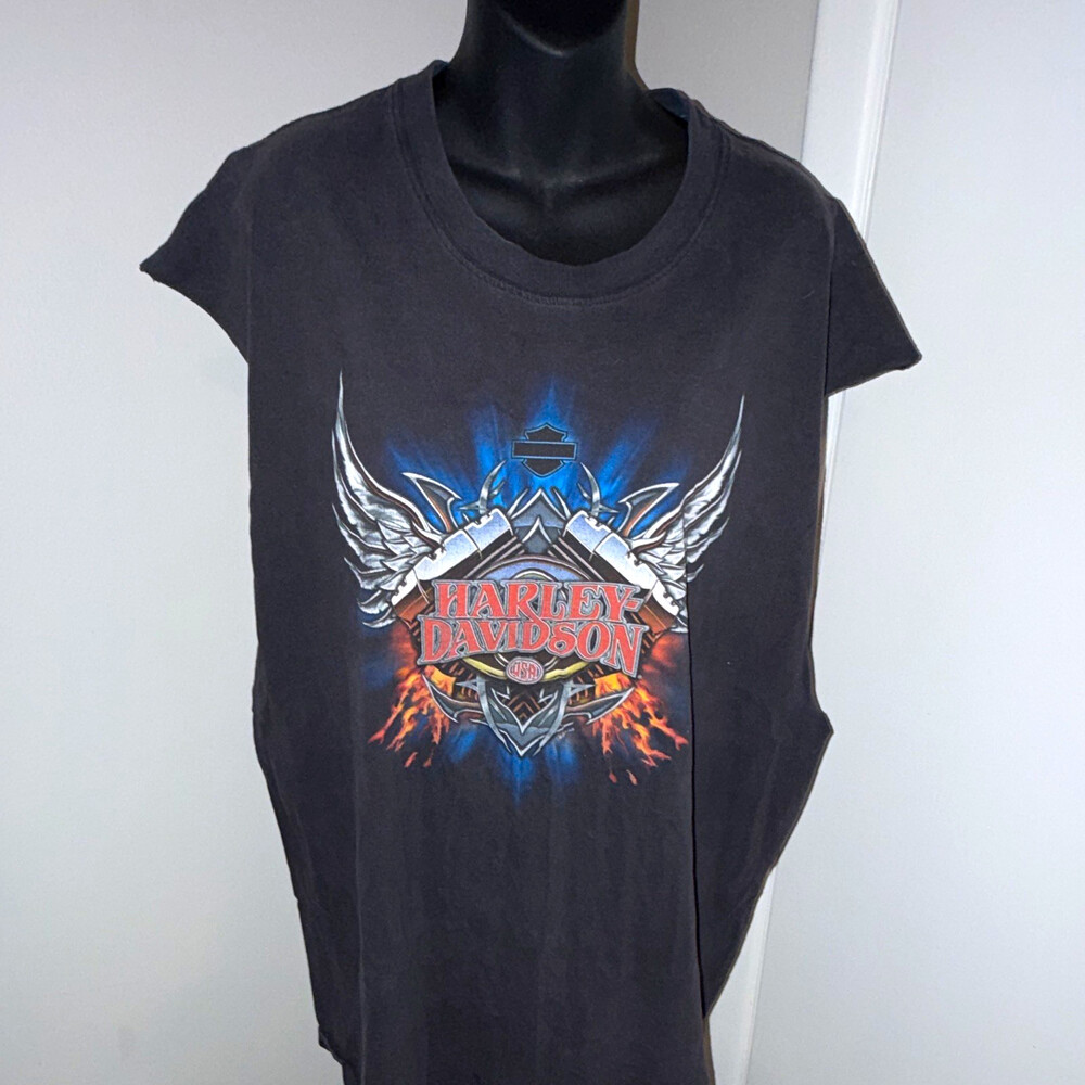 Vintage Harley Davidson Shirt 3XL Mann's Columbus Indiana Graphic Tee Black
